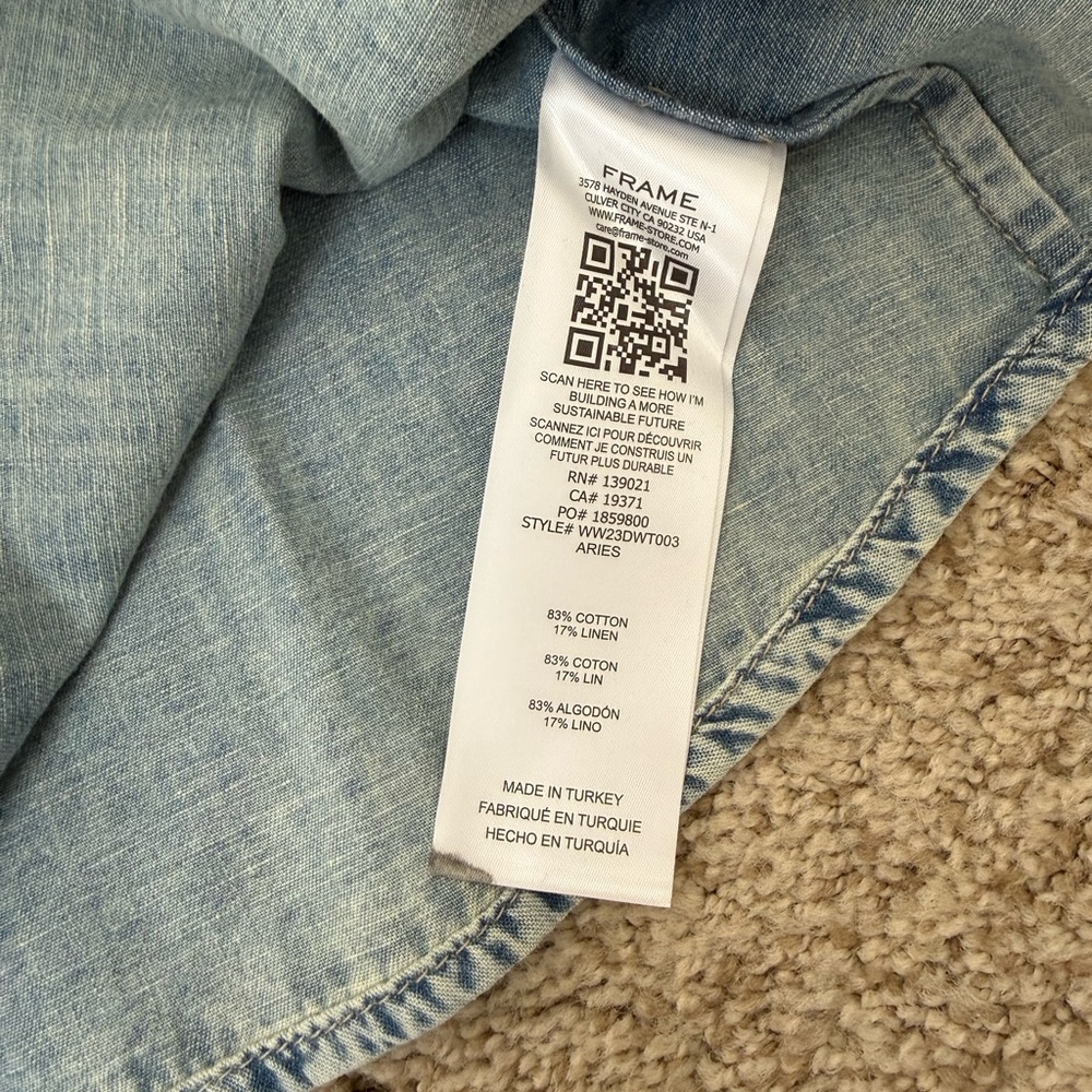 NWT Frame Denim Linen and Cotton Top Bell Long Sleeves Size S - Picture 5 of 5